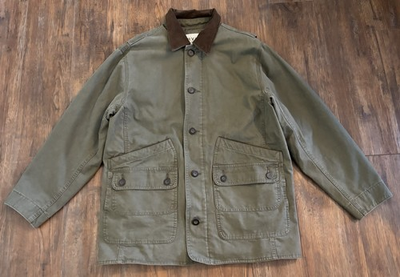 #ad Orvis Chore Coat Barn Jacket Corduroy Collar Olive Button Up Quilted Men#x27;s Large $59.99
