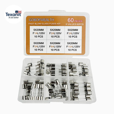 125V Fast-Blow Glass Fuse Assortment Kit, 5X20Mm 0.2X0.78 Inches 1A 2A 3A 5A 8A1