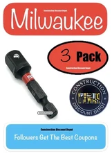 3 Pack Milwaukee SHOCKWAVE Impact Duty 3/8" Socket Adapter 1/4" Shank Bulk