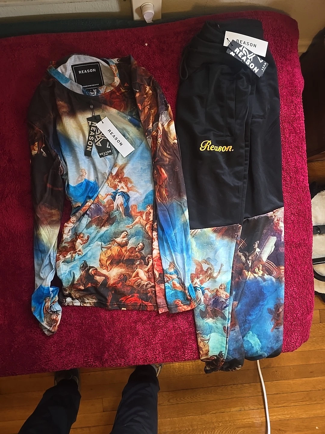 Reason Joggers Men's LG Black Renaissance Print Streetwear Long sleeve Slim Fit