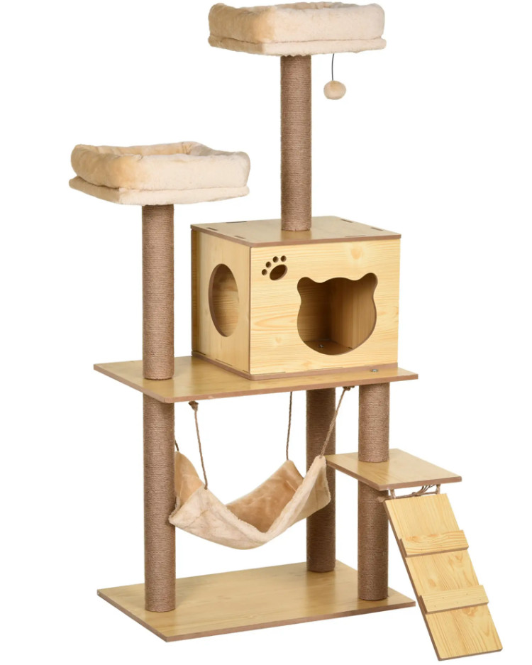 Arbre à chat design en bois et sisal avec niches confortables