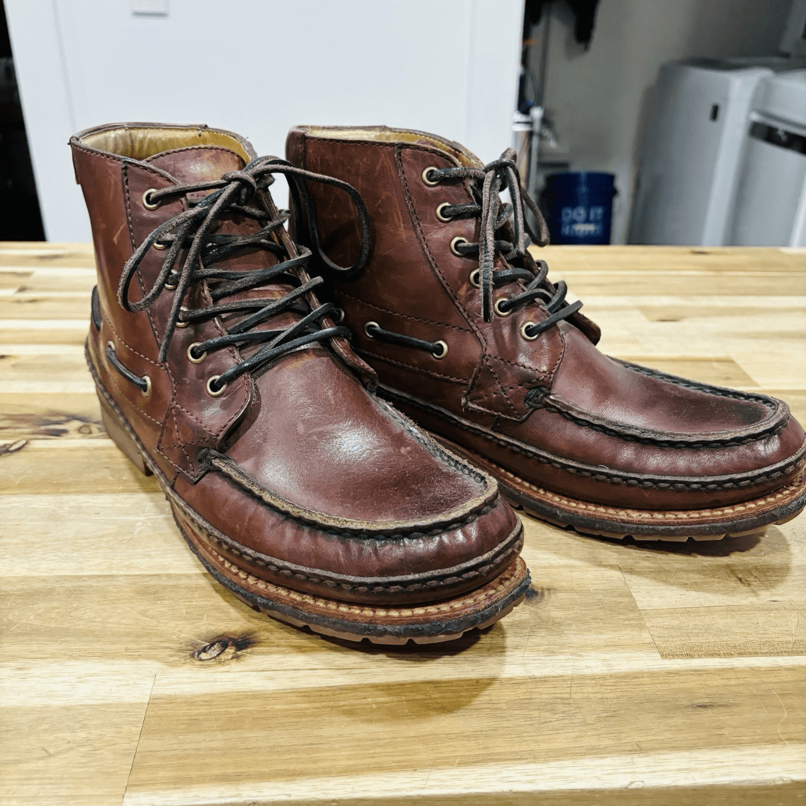 SAOLA Stivali stringati Frye in pelle marrone mocassino crepe suola media uomo taglia 10 5