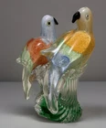 Vintage Art Glass Murano Style Colorful Parrots/Birds Perched 7in Tall