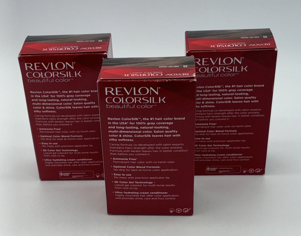 3 Revlon COLORSILK Salon Quality Permanent Hair Color  33#  DARK SOFT BROWN