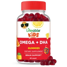 Lifeable Omega 3 for Kids Gummies | with Vegan DHA Supplement | 60 Gummies