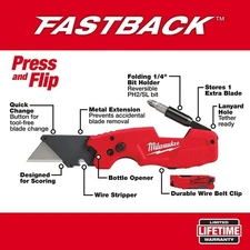 Milwaukee Press and Flip Fastback 6IN1 Folding Utility Knife 48-22-1505