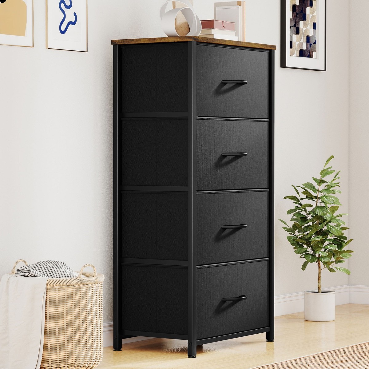 4 Drawer Dresser W/ Durable Steel Frame & Handles Adult Living Room Black