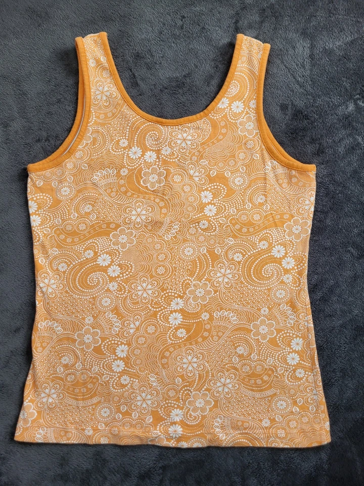 Camiseta sin mangas Danskin Now naranja blanco floral paisley mandala retro años 70 Y2K talla 12/14 Foto 4 de 4
