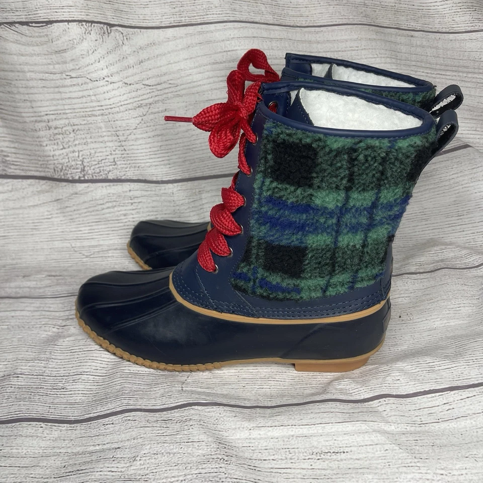Botas de pato Lands’ End para mujer 10 cuadros Sherpa forradas de lana de cuero aislado Foto 3 de 4