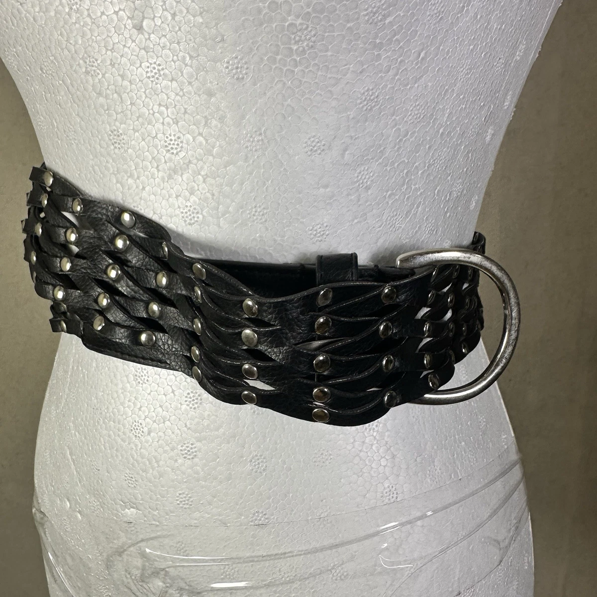 Genuine Leather Black Wide Woven Braided Interlocking Waist Belt Woman Sz L/XL ORCIANI Wide braided leather belt. , color Blue main image 2