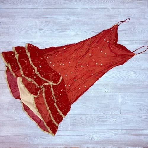 Red tiered beaded red and gold ruffle sleeveless dress size small/ medium dance - Picture 2 of 8