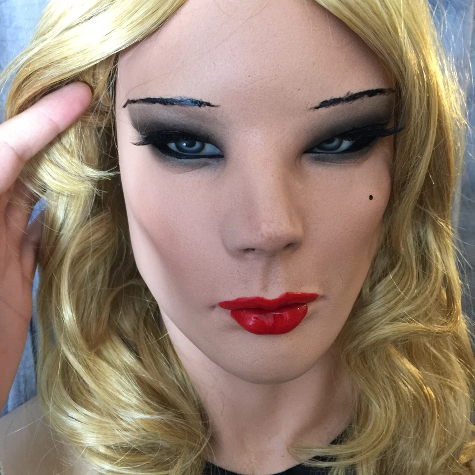 Latex mask LIV RED +EYELASHES +WIG Crossdresser woman mask trans* rubber - Image 3 of 4