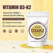 Vitamin D3 10000 iu Plus K2 (MK-7) 200 mcg, 180 Virgin Coconut Oil Softgels