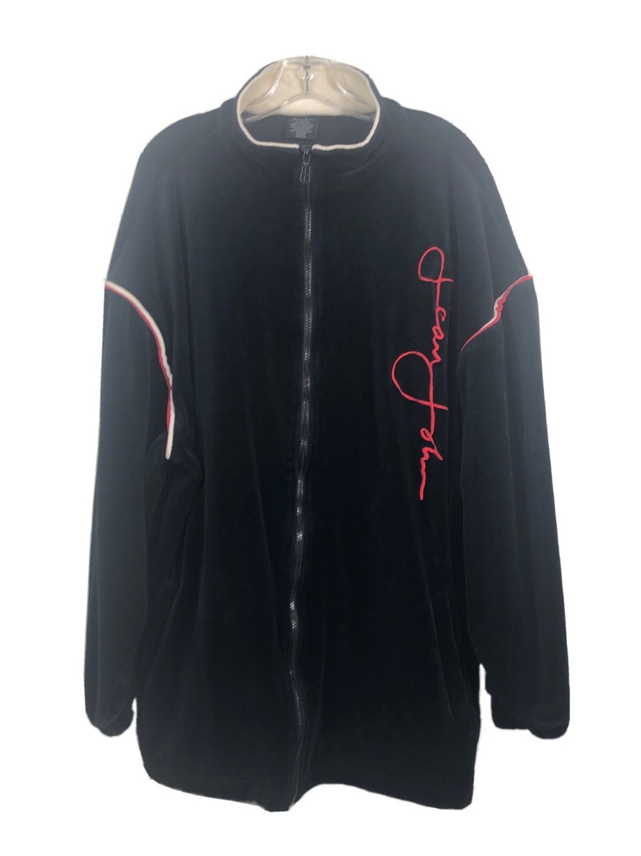 Sean John Vintage Velour Black Track Jacket Red Embroidery