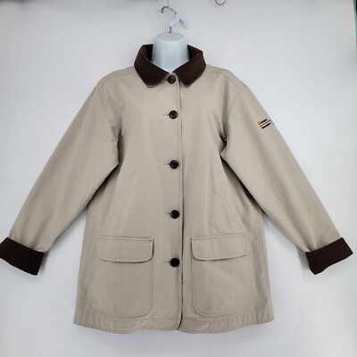 L.L. Bean Manheim Auction Embroidered Womens L Cord Collar Barn Coat Chore Coat 