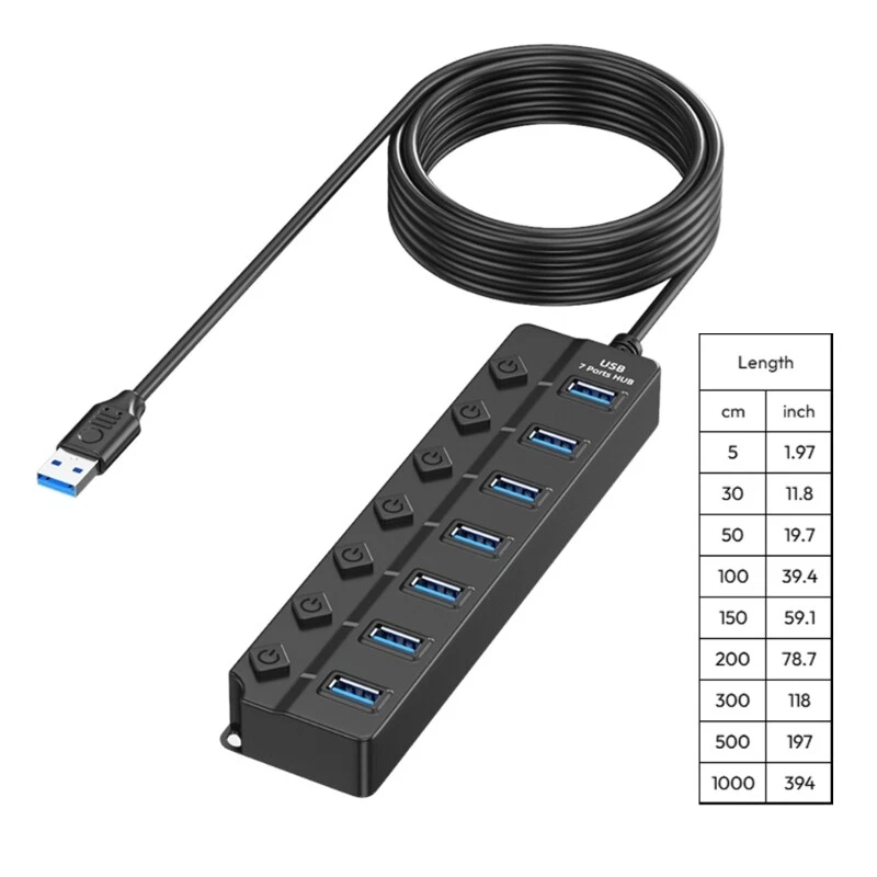 USB Extension Hub USB Hub with 7Port/4Port and Switches for Office Home Use