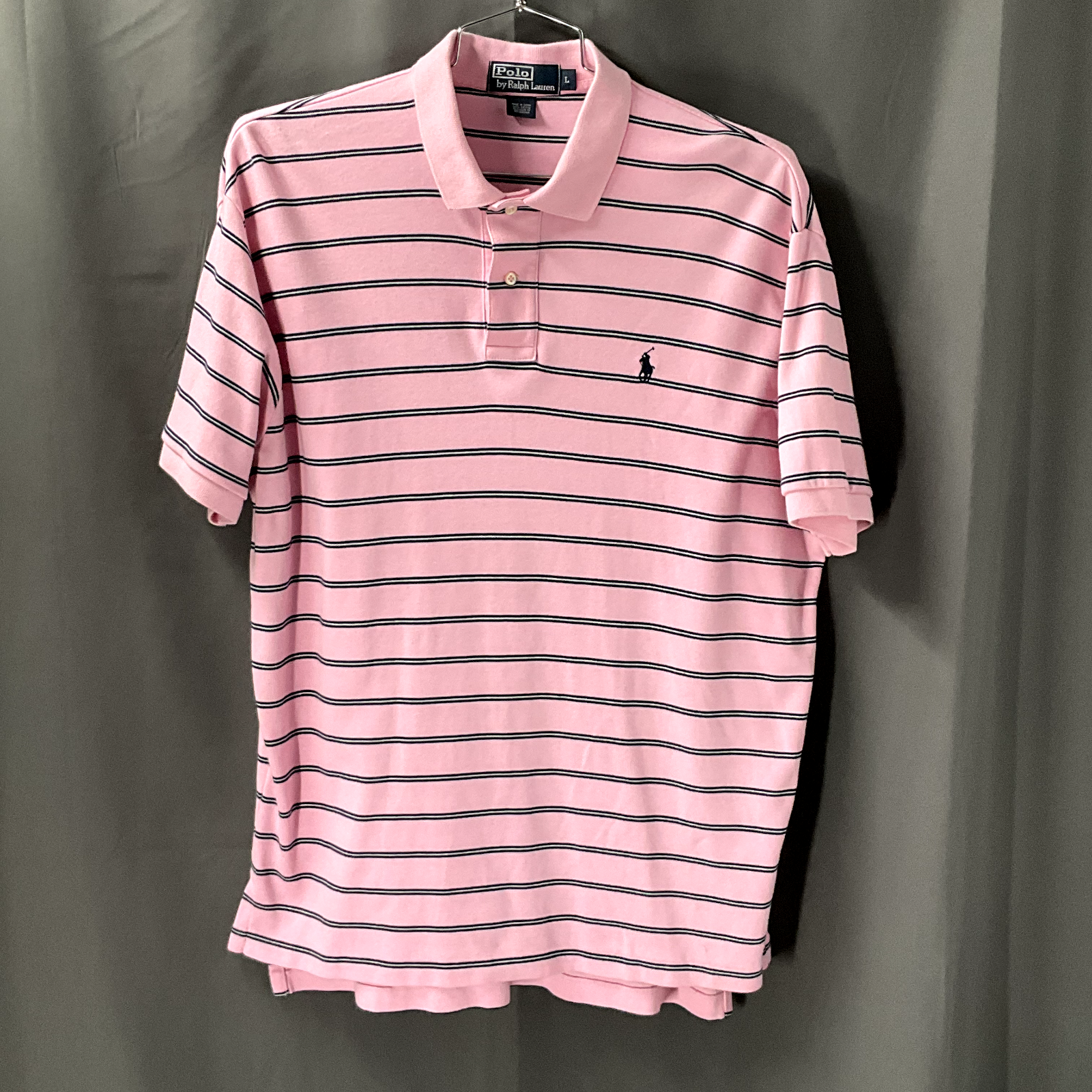 Polo Ralph Lauren Polo Uomo L Righe Blu Rosa Manica Corta Camicia Pony Logo