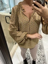 Max Studio Women Yellow Balloon Long Sleeve Fall Ruffle  Top S