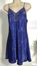 VTG Wendy Ann Blue Satin Lace Lingerie Sleep Gown Size Med