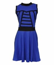 Ladies Womens Royal Blue & Black Republic Skater Jersey Party Evening Dress 6-14