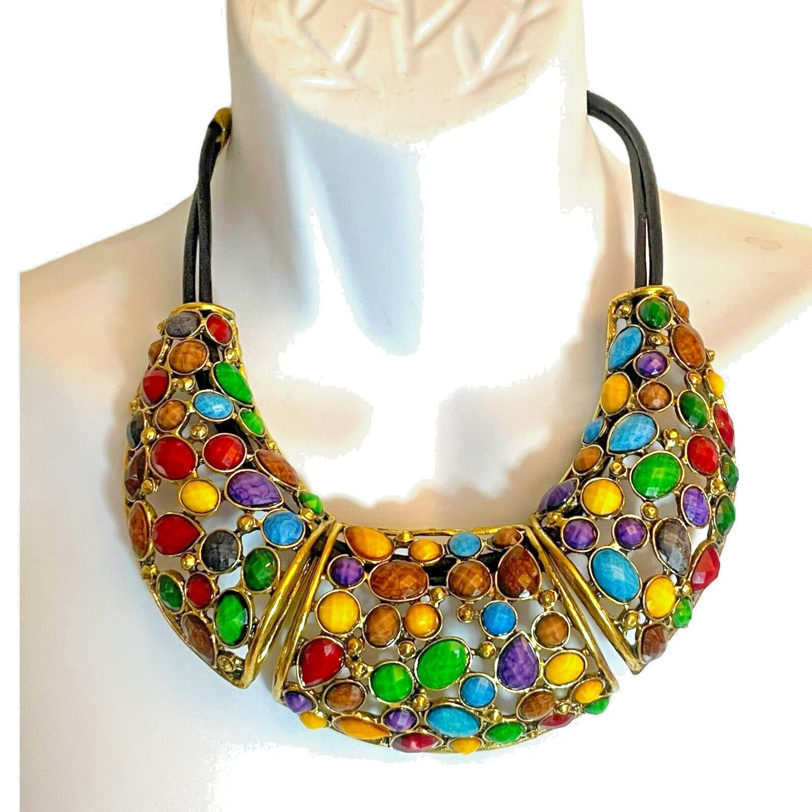 Bold Multicolor Statement Necklace - Vibrant Ston… - image 1