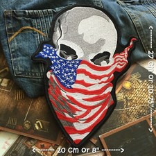 Skull US Flag Chopper Biker Motorcycle Iron on Embroidered Large Back patch XL