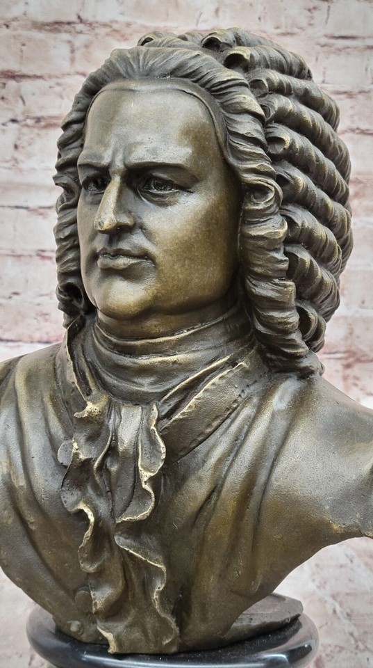 14" Marble Bronze Art Johann Sebastian Bach Bust Music Musician Head