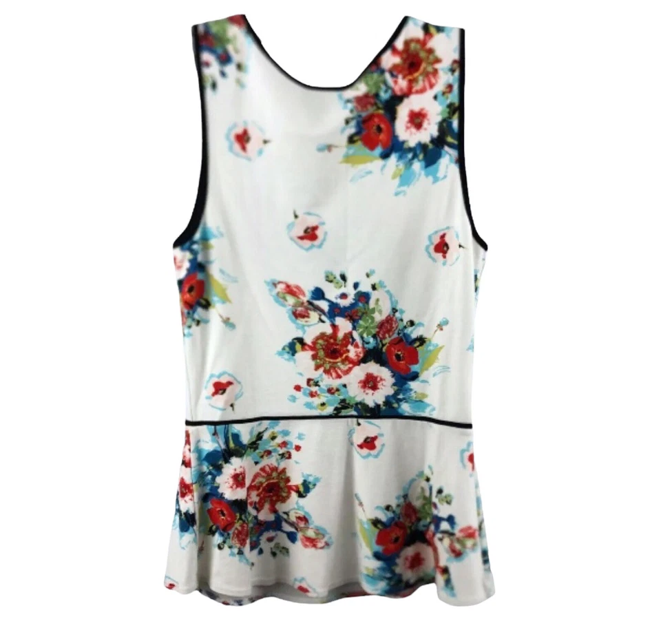Camiseta sin mangas Anthropologie Weston Wear para mujer talla S blanca floral sin mangas peplum Foto 4 de 4