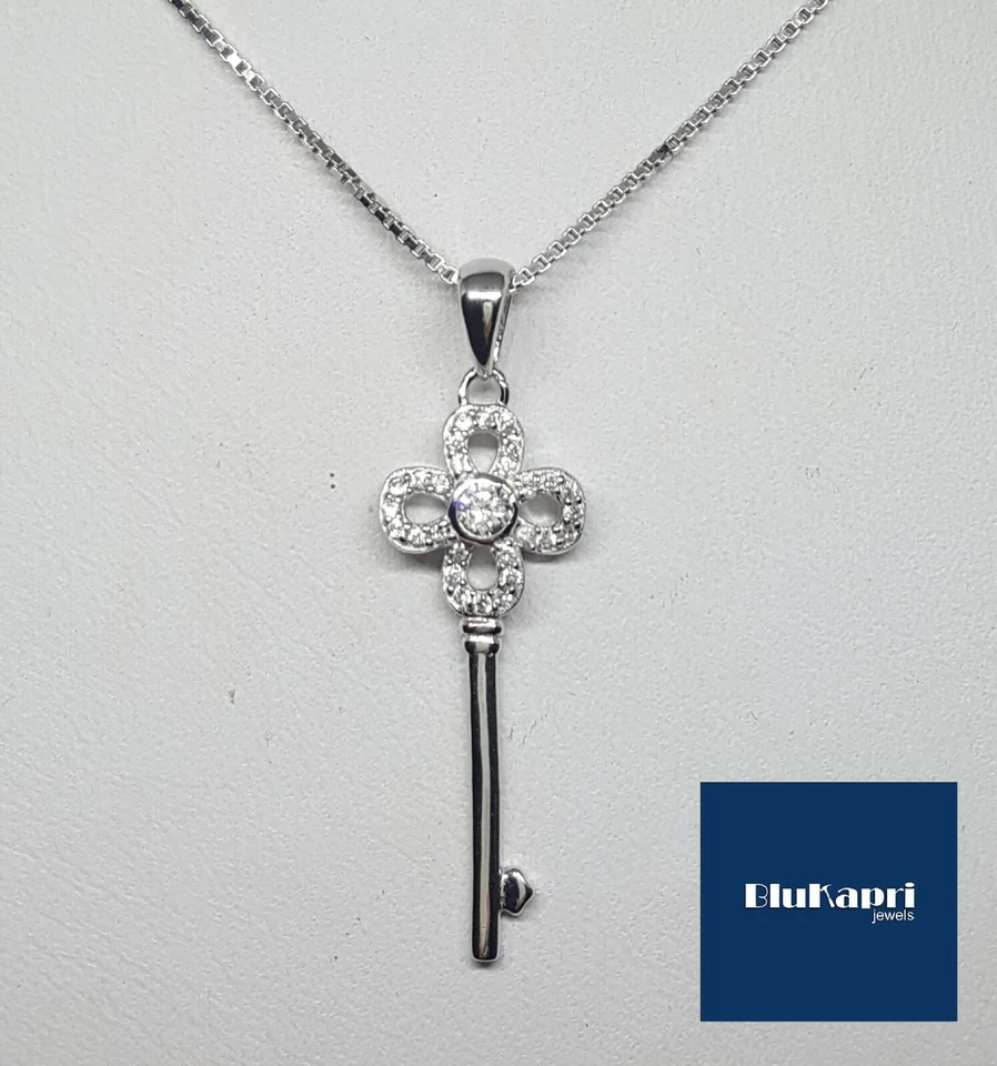 Ciondolo chiave in Argento 925 con zirconi +collanina - Immagine 2 di 4