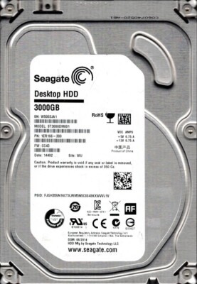ST3000DM001 P/N: 1ER166-300 F/W: CC43 WU W500 Seagate 3TB Desktop