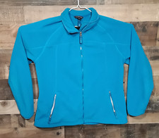 Lands End Fleece Jacket Polartec Women XL 18 Full Zip Mock Collar Teal Blue Coat