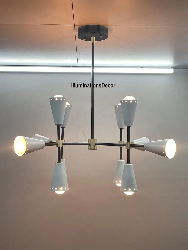 Gorgeous Mid Century White Sputnik Ceiling Light Lamp Dining room 12 Light