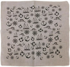 Nautical Ship Wheel Anchor Rope White 22"x22" 100% Cotton Bandanna Bandana