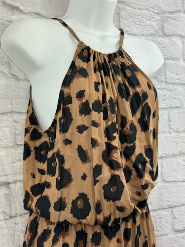Warehouse Summer Shift Dress Size 10 Brown Black Animal Print Sleeveless Halter - Picture 5 of 10