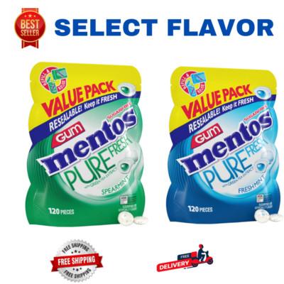 Mentos Pure Fresh Sugar-Free Chewing Gum with Xylitol,120 Piece Bulk Resealable
