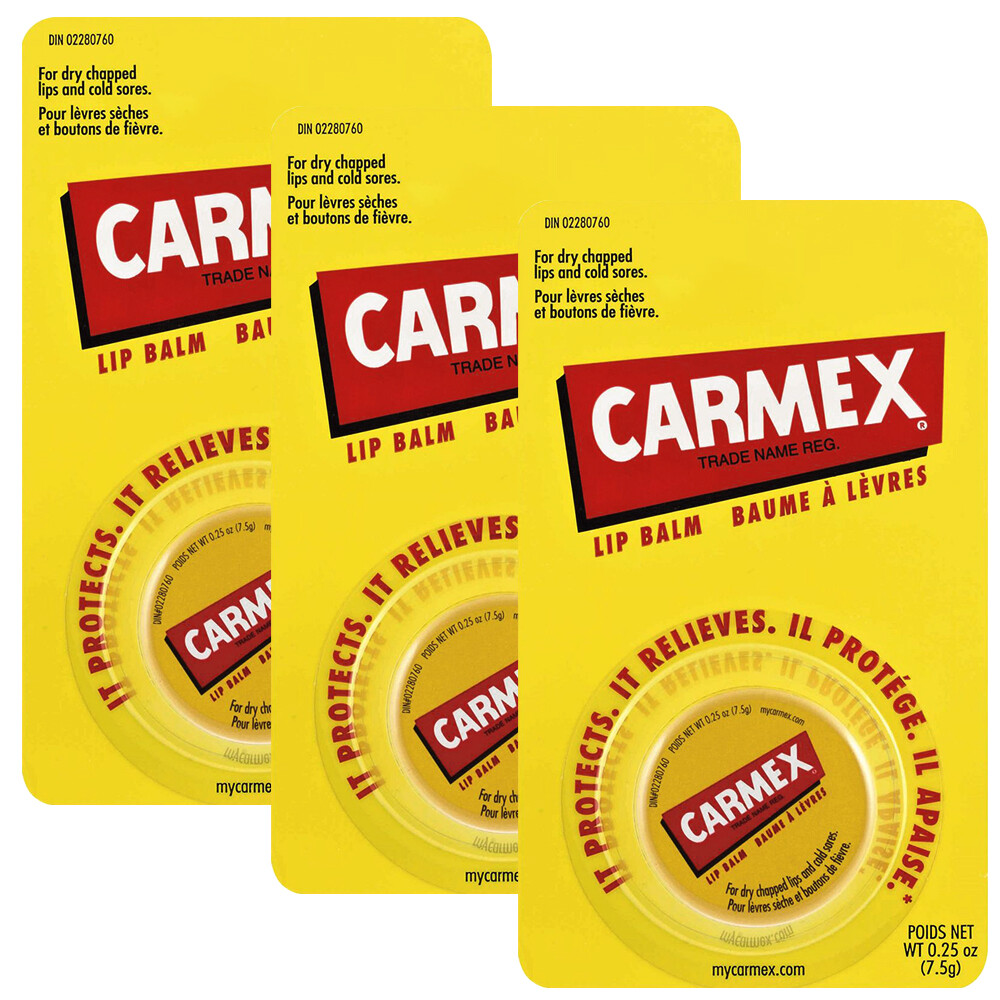3 X Carmex Barattolo Orignal Formula Burro Cacao Idratante Asciutto Labbra 7.5g