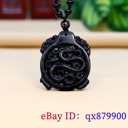 Jade Dragon Pendant Necklace Luxury Gift Vintage Stone Natural Jewelry Black - Picture 7 of 7