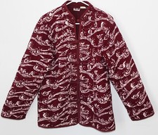 Traditional Chinese Vintage Padded Jacket Dyed Red Burgundy Birds Womens M-L