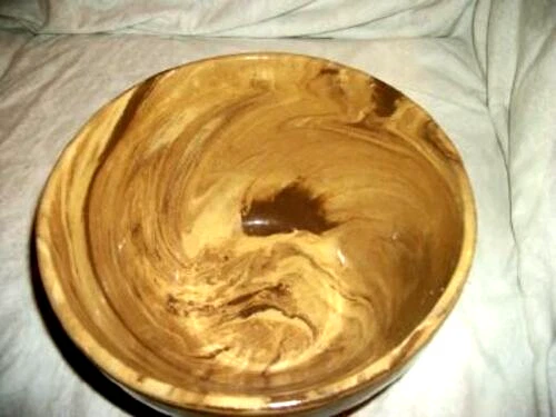 ANTIQUE YELLOW WARE MIXING BOWL BROWN SWIRL COUNTRY AMERICANA PRIMITIVE - Image 2 of 4