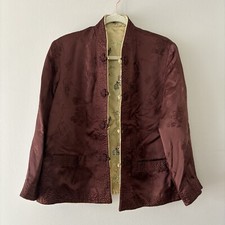 Peony Shanghai China Frog Closure Silk Jacket Maroon M