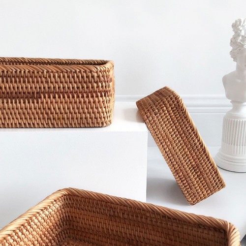 Cesto in vimini rattan intrecciato a mano contenitore rettangolare arredamento casa cesto - Foto 6 di 13