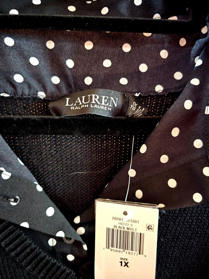 Suéter Ralph Lauren Negro Con Blusa Imitación Lunares Blanco y Negro Nuevo Con Etiquetas Talla 1X Foto 2 de 3