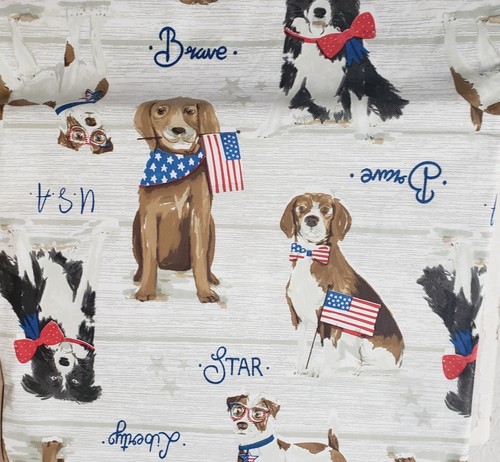 Flannel Back Vinyl Tablecloth 52"x70" Oblong, AMERICAN PATRIOTIC DOGS W/FLAGS,HP - Picture 3 of 21