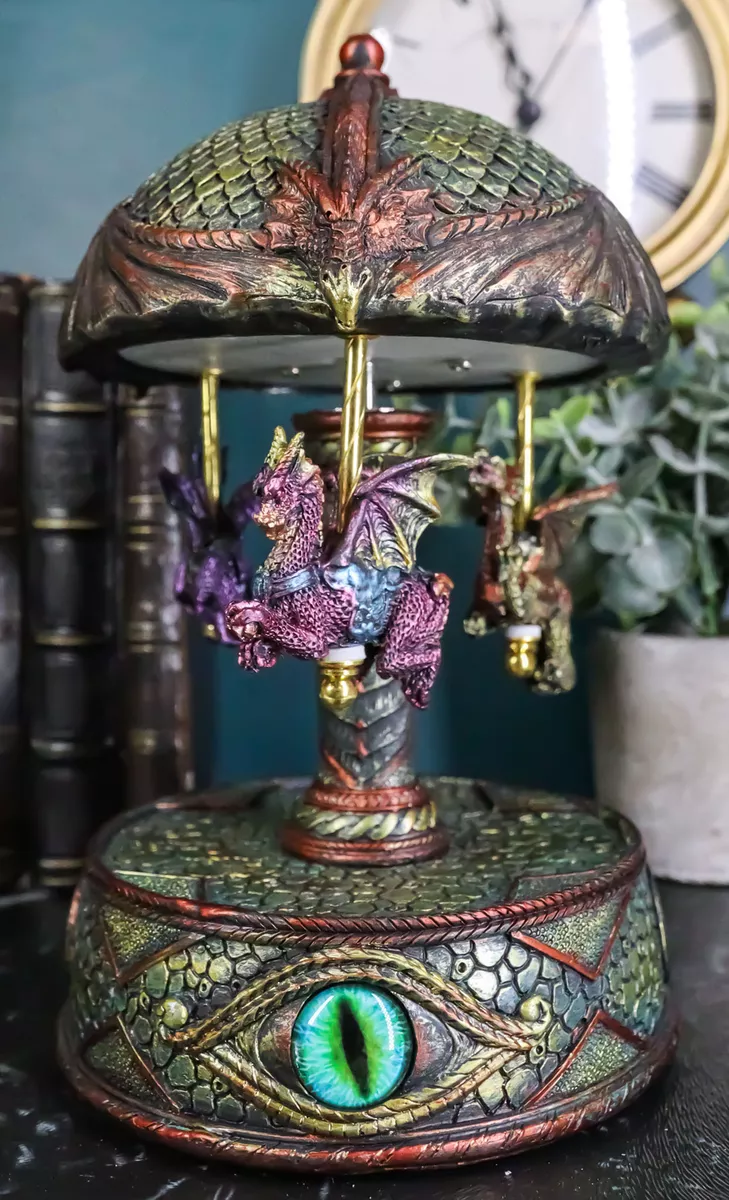 Eye Of Pandora Three Colorful Flying Dragons Clockwork Musical Carousel Statue
