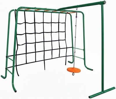 Kinder Outdoor Klettergerüst mit Affenstangen, Schaukel & Lastennetz - Metall Garten P