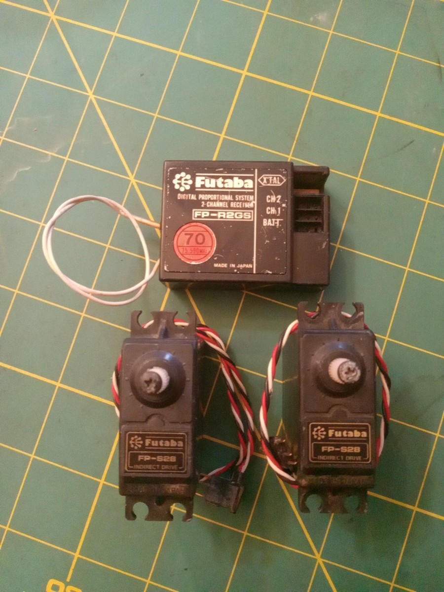 VTG FUTABA FP-R2GS 2CH 75MHZ #70 RX, FP28 SERVOS BIN. PARTS AND