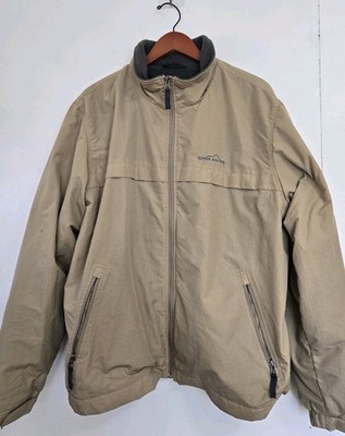 Eddie Bauer Jacket Mens XL Nylon Chore Coat Khaki Zip Water