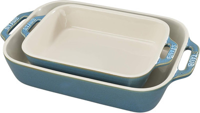 Ceramic Rectangular Baking Dish Set, Casserole Dish, 2-Piece, Rustic Turquoise