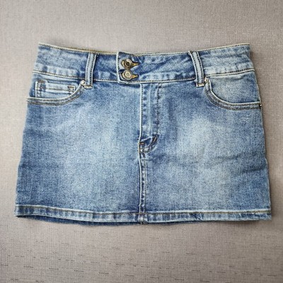 Edikted Denim Mini Skirt Blue Wash Double Button Low Rise Womens Small NWT Boho