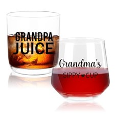 Grandparents Christmas Gifts, Grandma Wine Glass And Grandpa Whiskey Glass